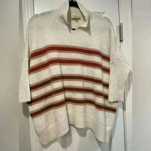 LOFT Women’s oversized Stretchy Striped Half Sleeve Pullover Sweater Size XS P